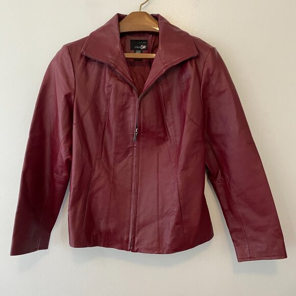 East 5th Red Leather Zip Jacket Womens Large Petite - Picture 1 of 6